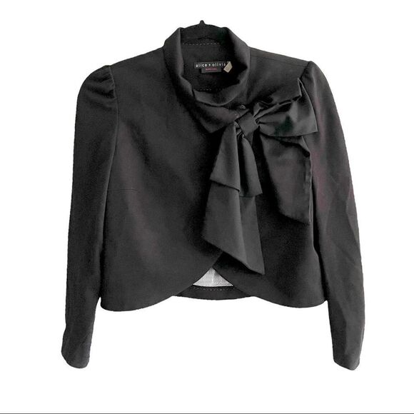 ALICE + OLIVIA Addison Long Sleeve Cropped Blazer Jacket Bow Black - Picture 2 of 13